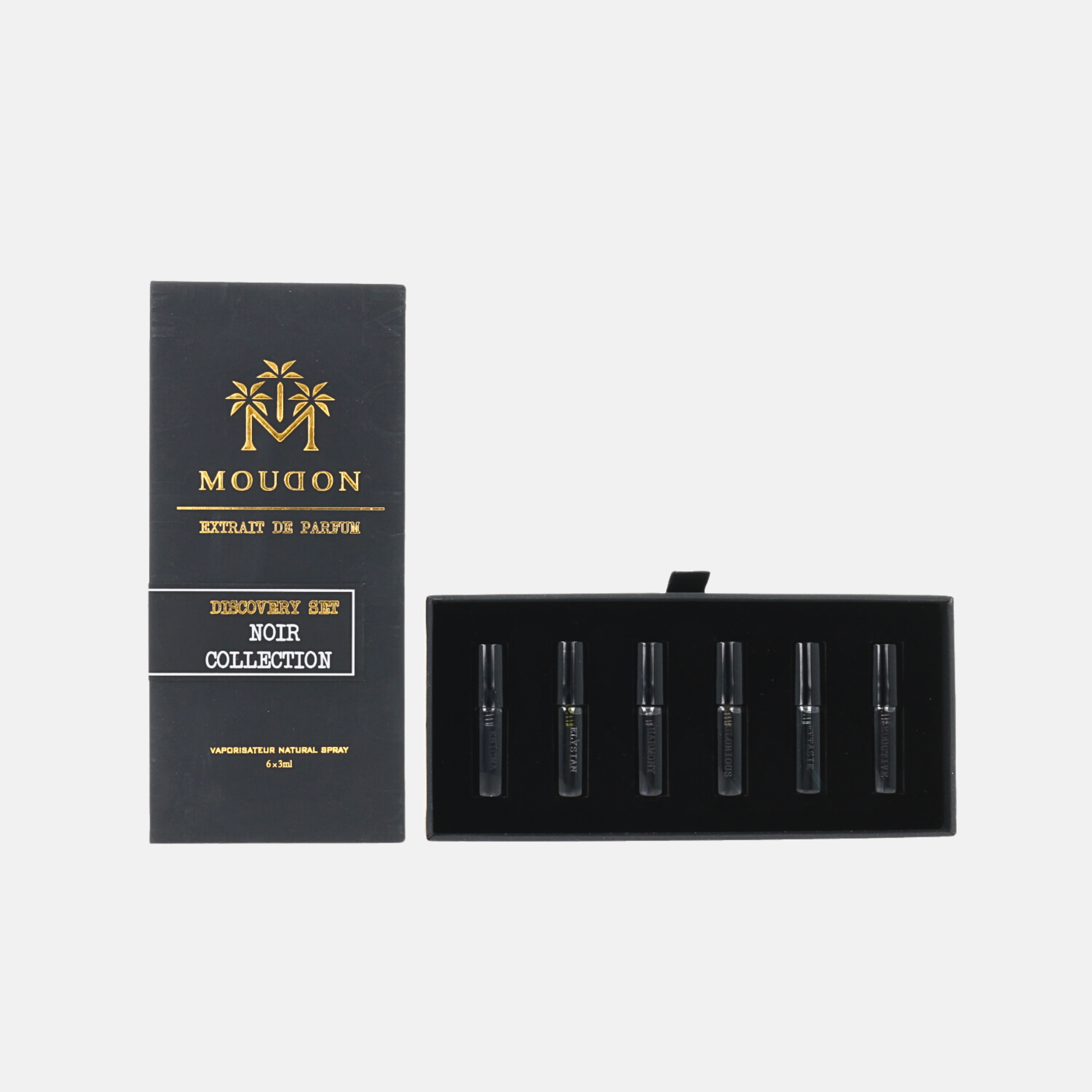 MOUDON NOIR COLLECTION DISCOVERY SET 6 x 3 ml – Moudon Perfumes MOUDON NOIR COLLECTION DISCOVERY SET 6 x 3 ml – Moudon Perfumes